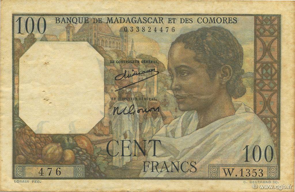 100 Francs MADAGASCAR  1950 P.046a TTB