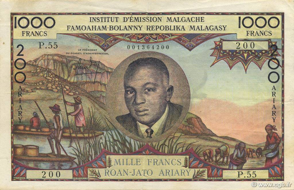 1000 Francs - 200 Ariary MADAGASCAR  1960 P.056b SUP