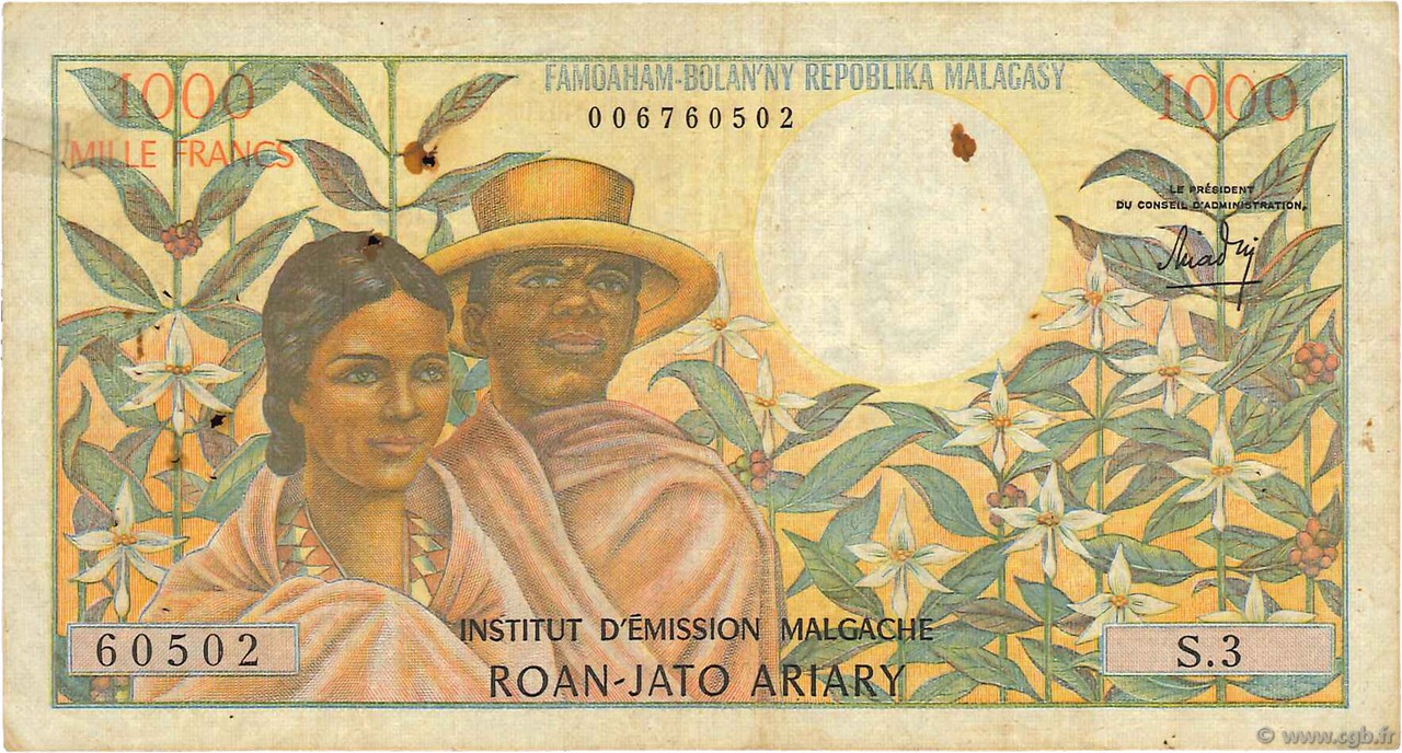 1000 Francs - 200 Ariary MADAGASCAR  1966 P.059a pr.TB