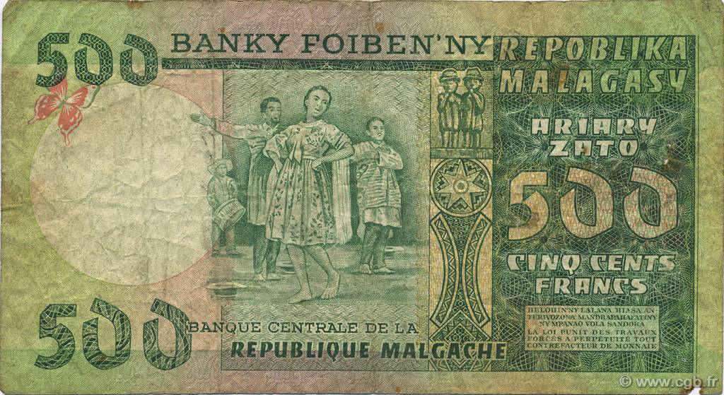 500 Francs 100 Ariary MADAGASCAR 1974 P 064a B48 0185 Billets