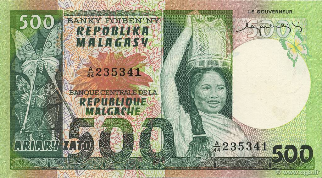 500 Francs - 100 Ariary MADAGASCAR  1974 P.064a SPL