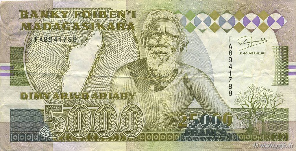 25000 Francs - 5000 Ariary MADAGASCAR  1988 P.074Aa TTB