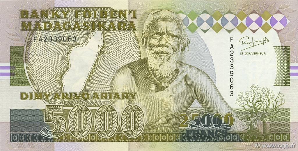 25000 Francs - 5000 Ariary MADAGASCAR  1988 P.074Aa pr.NEUF