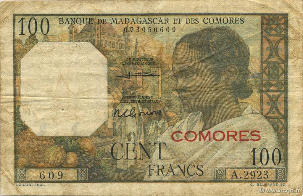 100 Francs COMORES  1960 P.03b2 TB