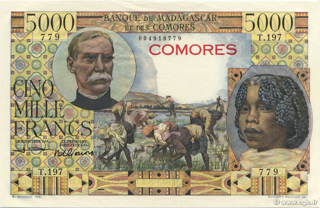 5000 Francs COMORES  1963 P.06c SUP+