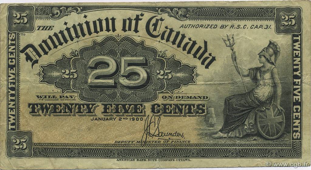 25 Cents CANADA  1900 P.009c TTB