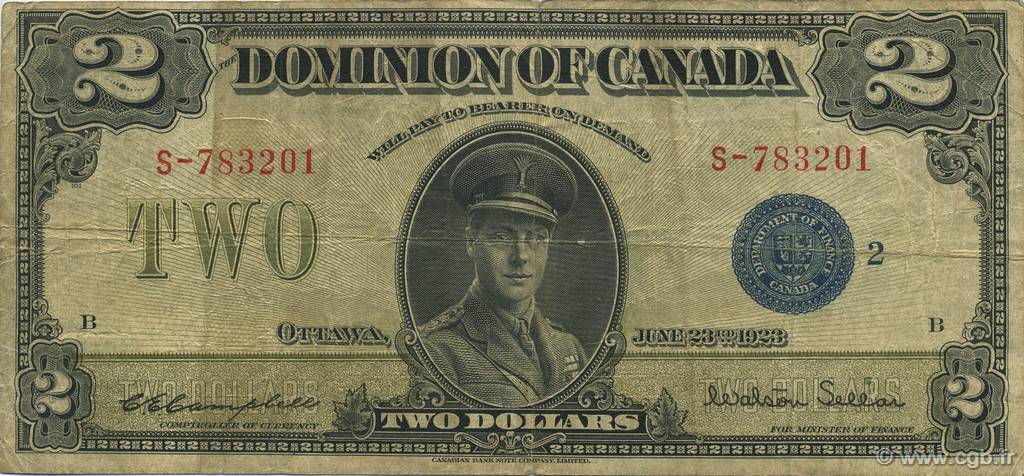 2 Dollars CANADA  1923 P.034i pr.TTB