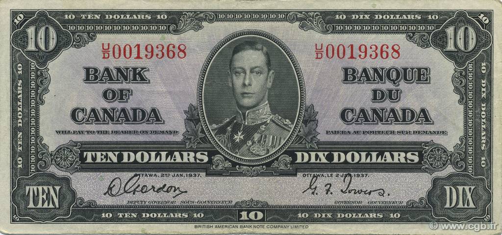 10 Dollars CANADA  1937 P.061b TTB+