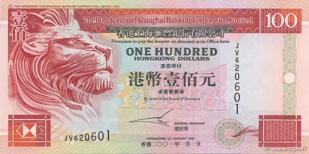 100 Dollars HONG KONG  2001 P.203d NEUF