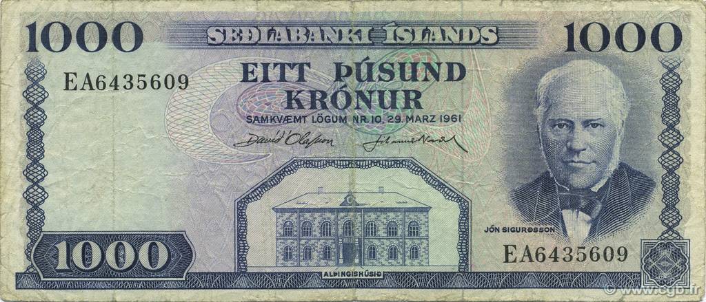 1000 Kronur ISLANDE  1961 P.46a pr.TTB