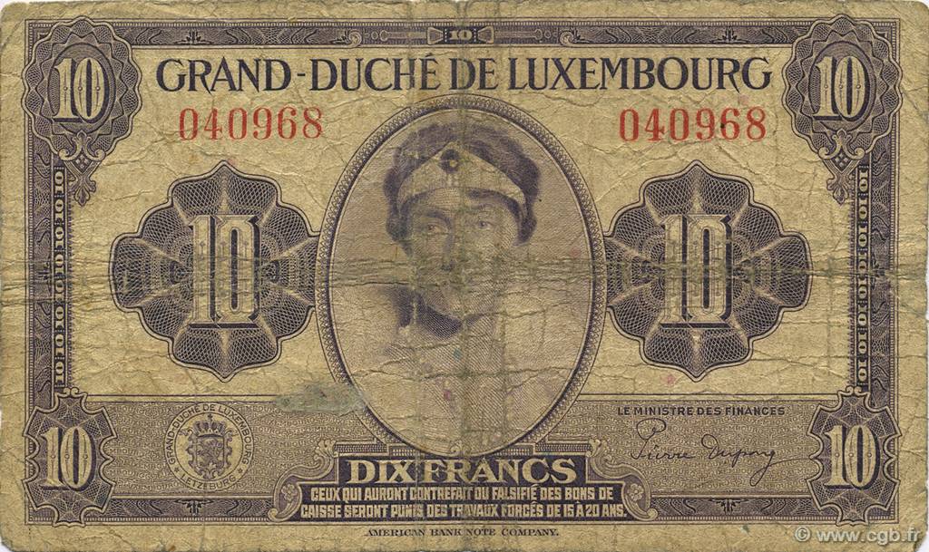 10 Francs LUXEMBOURG  1944 P.44a B