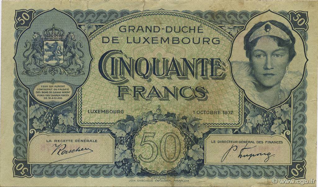 50 Francs LUXEMBOURG  1932 P.38a TB