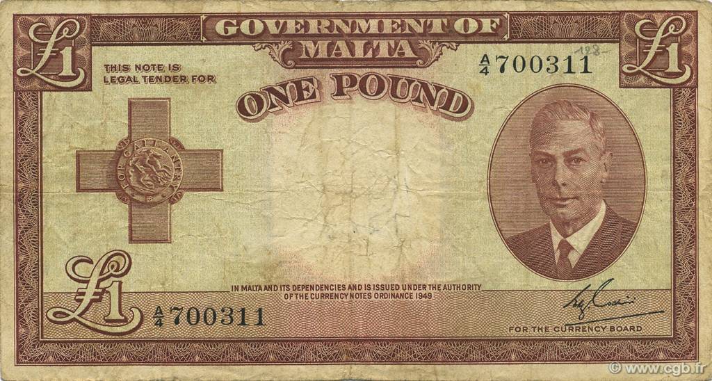 1 Pound MALTE  1951 P.22a TB