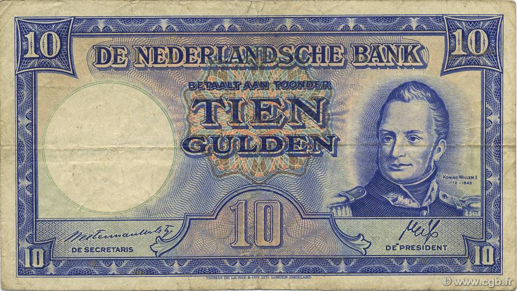 10 Gulden PAYS-BAS  1945 P.075b TTB