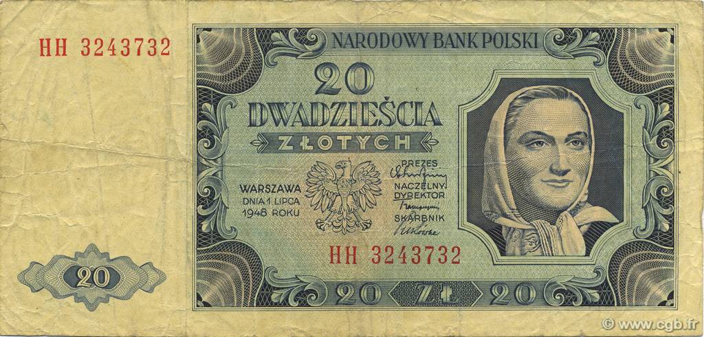 20 Zlotych POLOGNE  1948 P.137 TTB