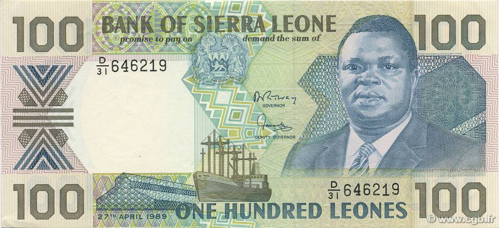 100 Leones SIERRA LEONE  1989 P.18bvar SUP
