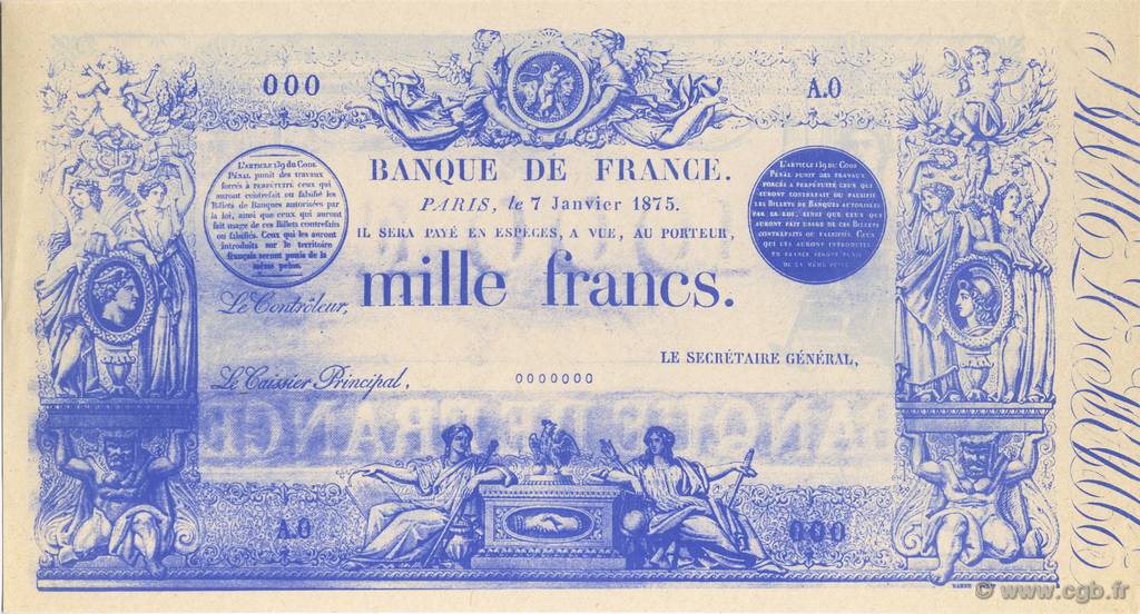 1000 Francs Faux FRANCE régionalisme et divers  1875  NEUF