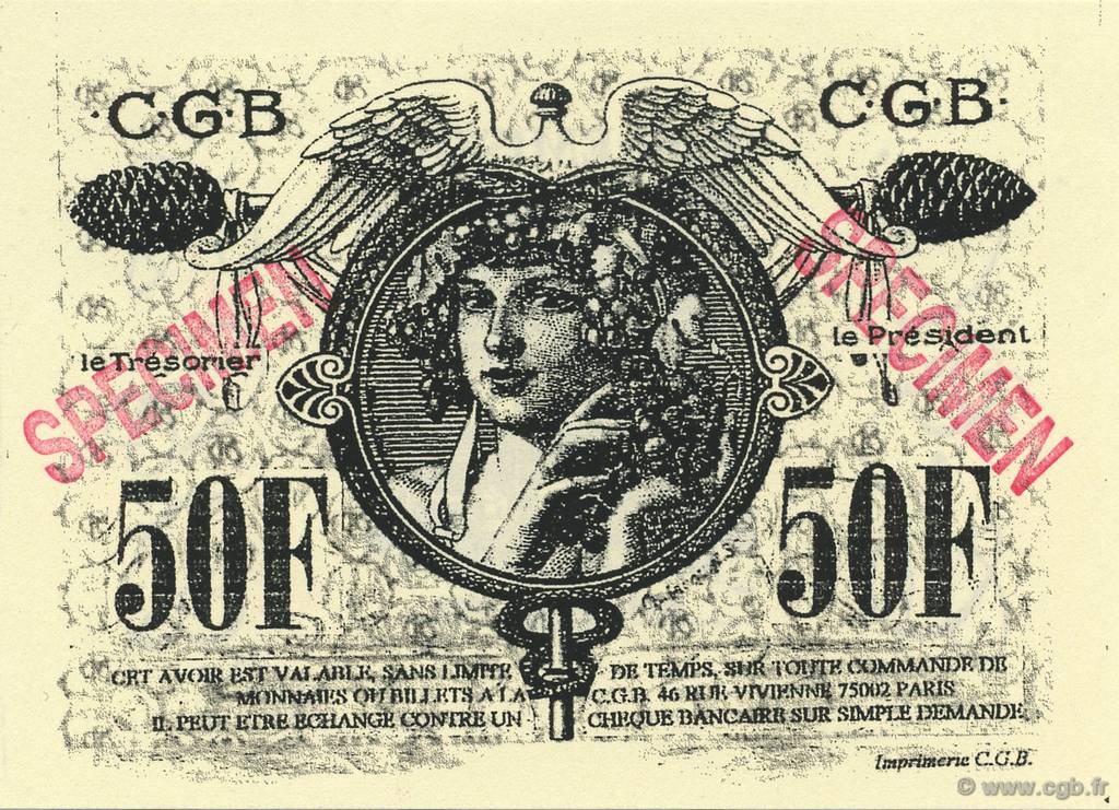 50 Francs Spécimen FRANCE régionalisme et divers  1993  NEUF