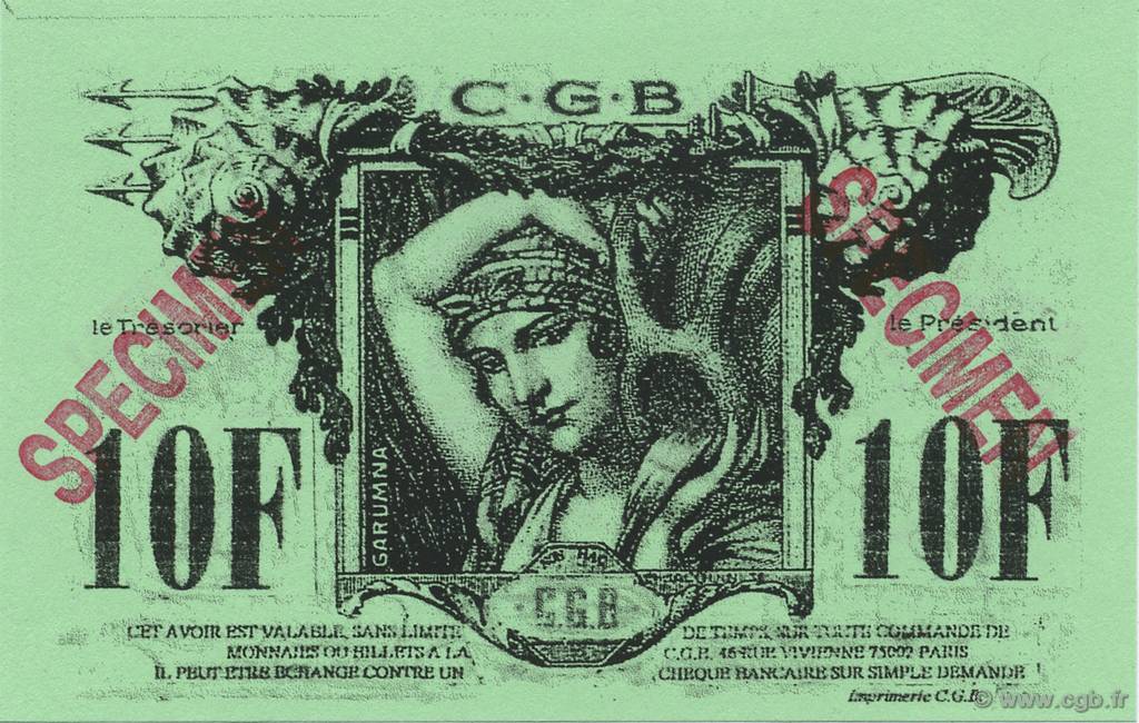 10 Francs Spécimen FRANCE régionalisme et divers  1994  NEUF