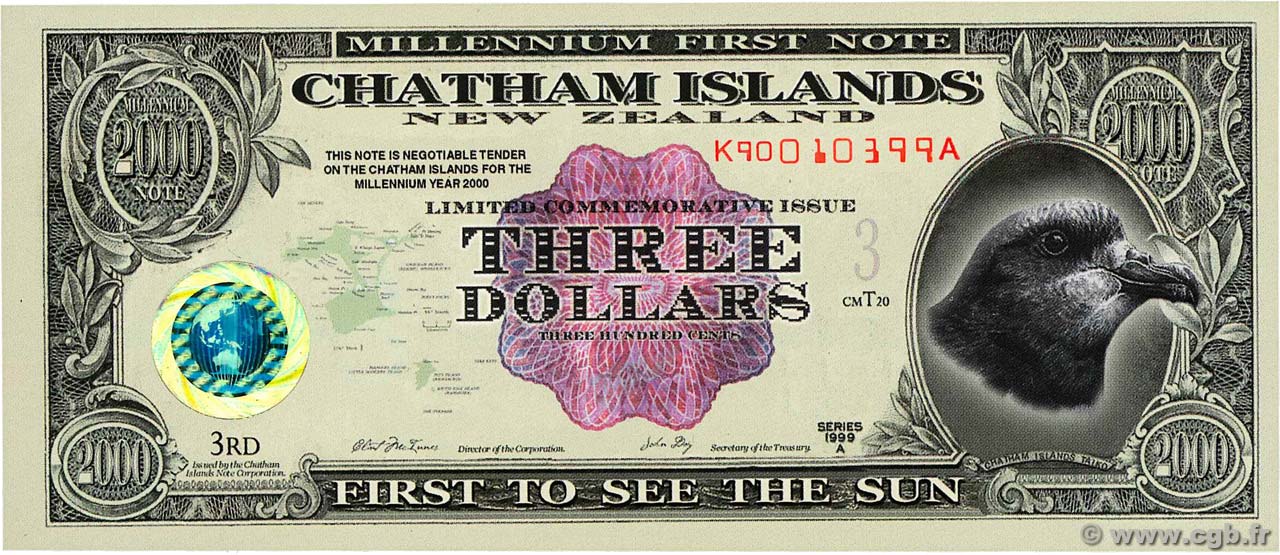 3 Dollars CHATHAM ISLANDS  1999  UNC