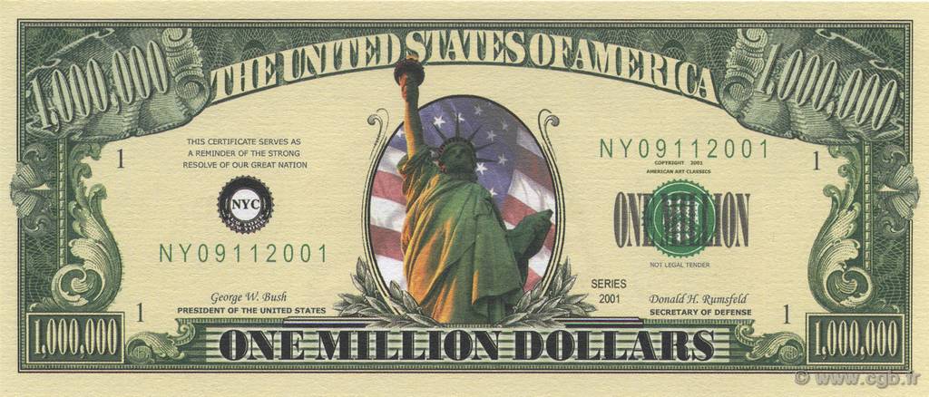 1000000 Dollars ÉTATS-UNIS D AMÉRIQUE  2001  NEUF