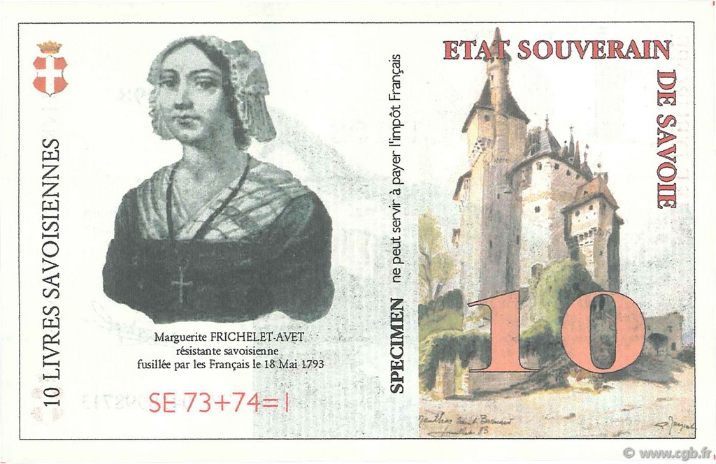 10 Livres Savoisiennes Spécimen FRANCE régionalisme et divers  1998  NEUF