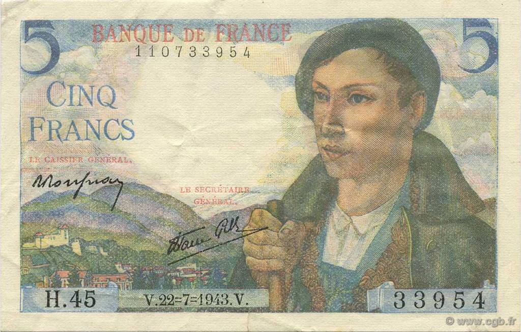 5 Francs BERGER FRANCE  1943 F.05.02 SUP