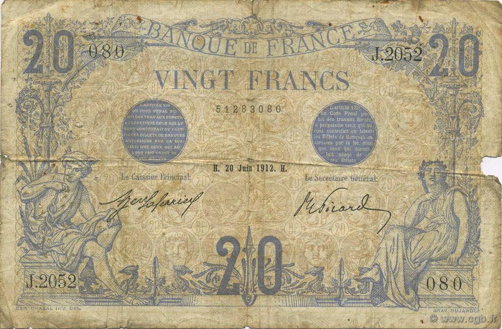 20 Francs BLEU FRANCE  1912 F.10.02 B