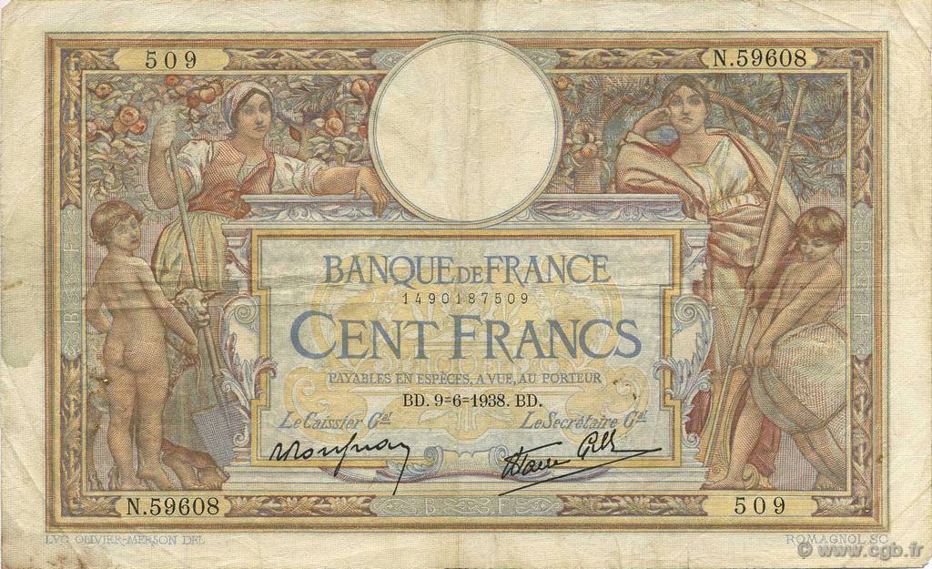 100 Francs LUC OLIVIER MERSON type modifié FRANCE  1938 F.25.22 TB