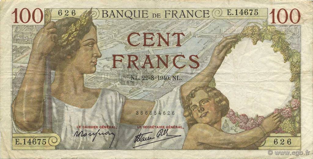 100 Francs SULLY FRANCE  1940 F.26.37 TB