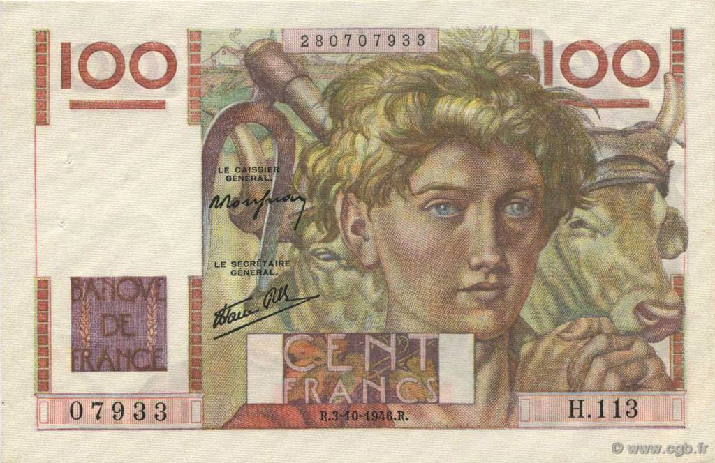 100 Francs JEUNE PAYSAN FRANCE  1946 F.28.09 pr.SPL