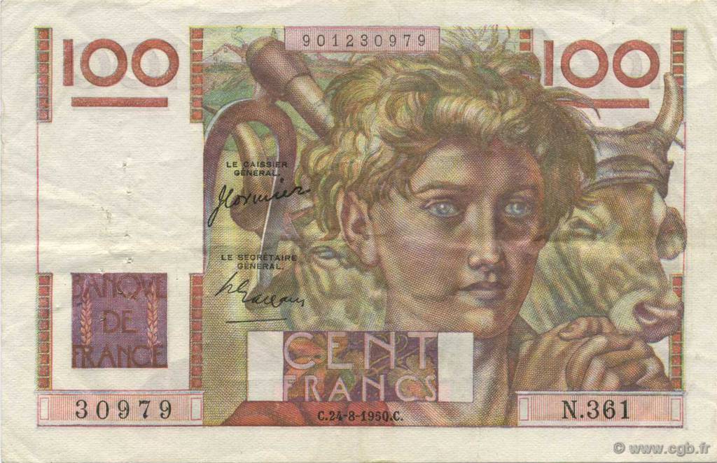 100 Francs JEUNE PAYSAN FRANCIA  1950 F.28.26 BB