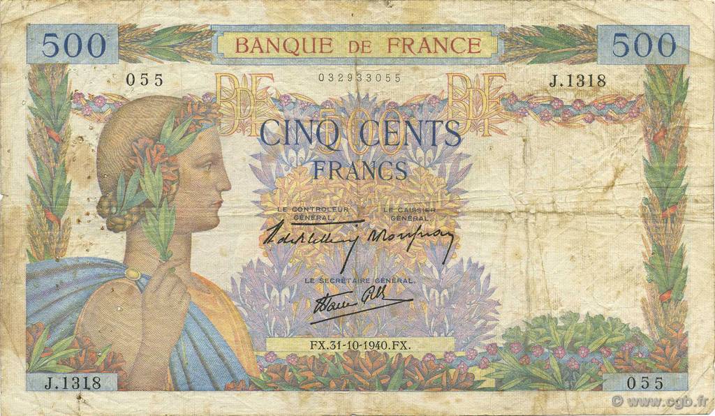 500 Francs LA PAIX FRANCE  1940 F.32.08 B+