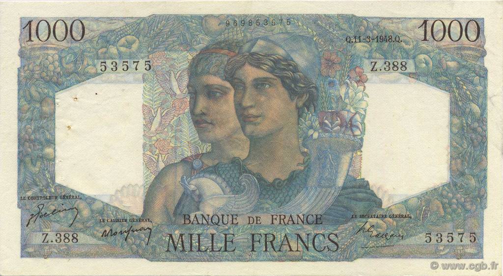 1000 Francs MINERVE ET HERCULE FRANCE  1948 F.41.19 TTB à SUP