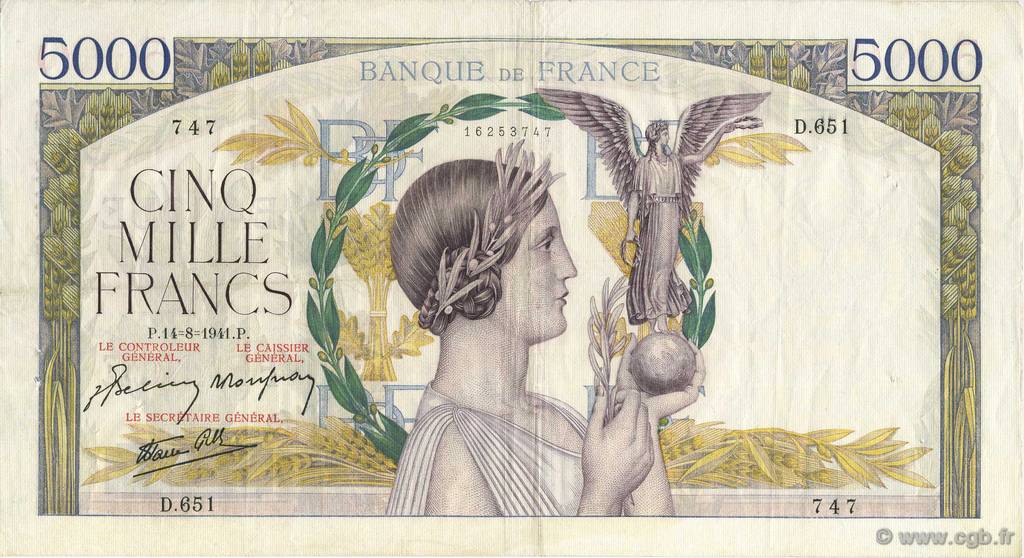 5000 Francs VICTOIRE Impression à plat FRANCE  1941 F.46.25 TTB