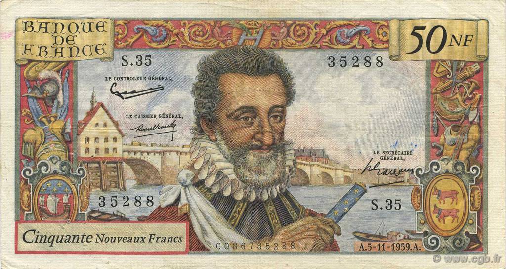 50 Nouveaux Francs HENRI IV FRANCE  1959 F.58.04 TTB