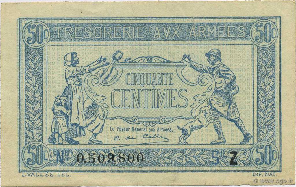 50 Centimes TRÉSORERIE AUX ARMÉES 1919 FRANCE  1919 VF.02.09 pr.SPL