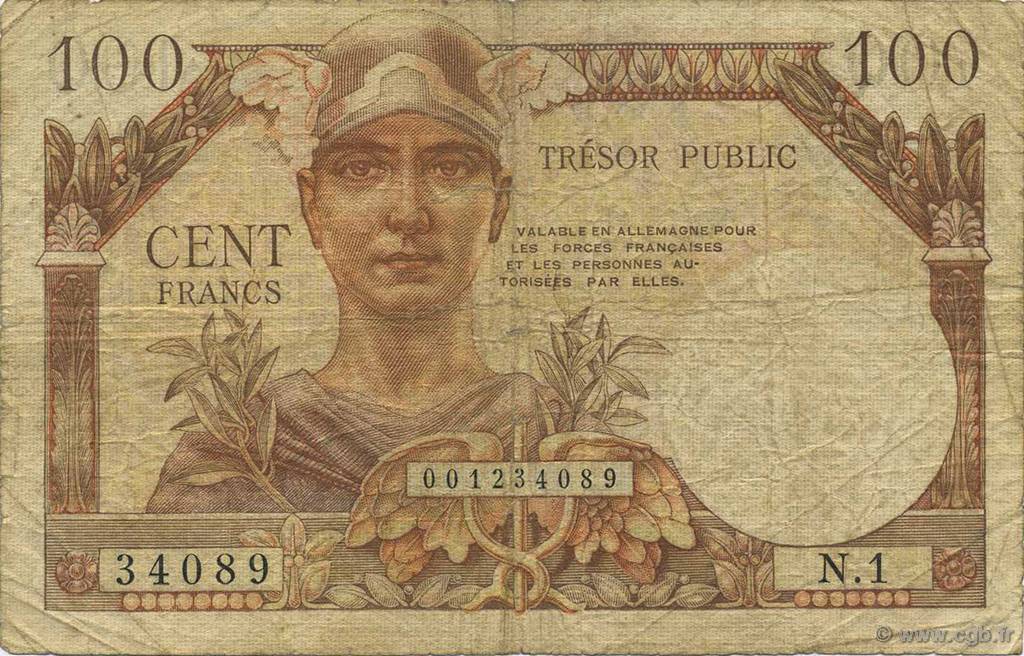100 Francs TRÉSOR PUBLIC FRANCE  1955 VF.34.01 TB