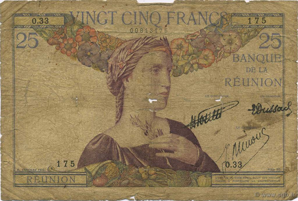 25 Francs ÎLE DE LA RÉUNION  1940 P.23 AB