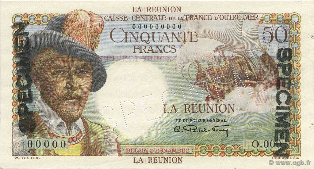 50 Francs Belain d Esnambuc Spécimen ÎLE DE LA RÉUNION  1946 P.44s pr.NEUF
