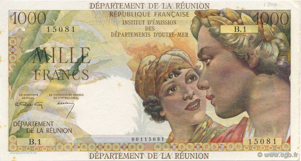 1000 Francs Union Française ÎLE DE LA RÉUNION  1964 P.52a SPL