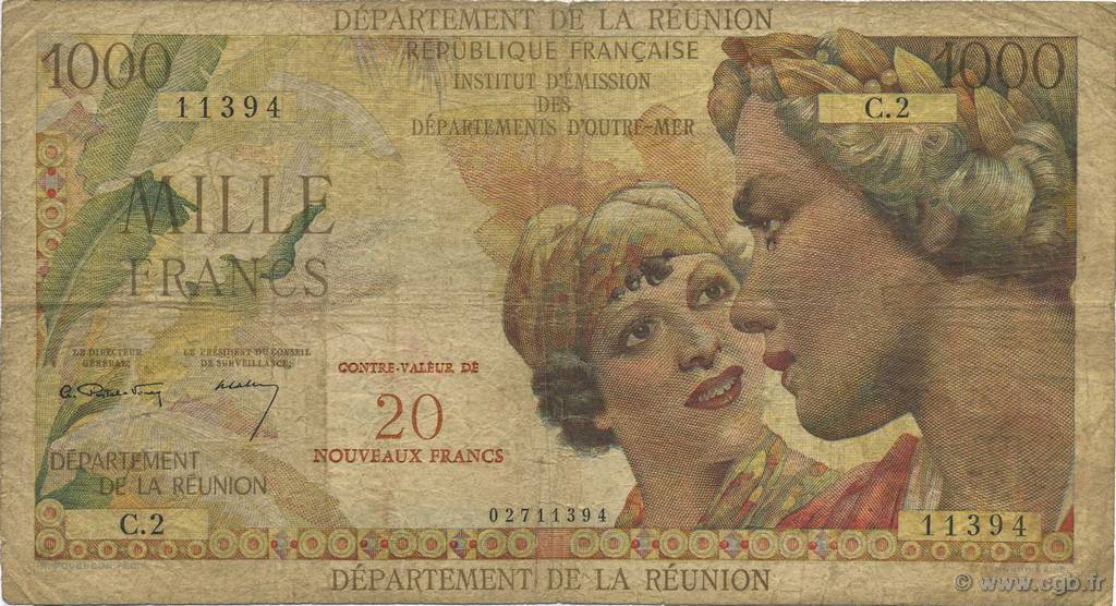 20 NF sur 1000 Francs Union Française ÎLE DE LA RÉUNION  1967 P.55a B