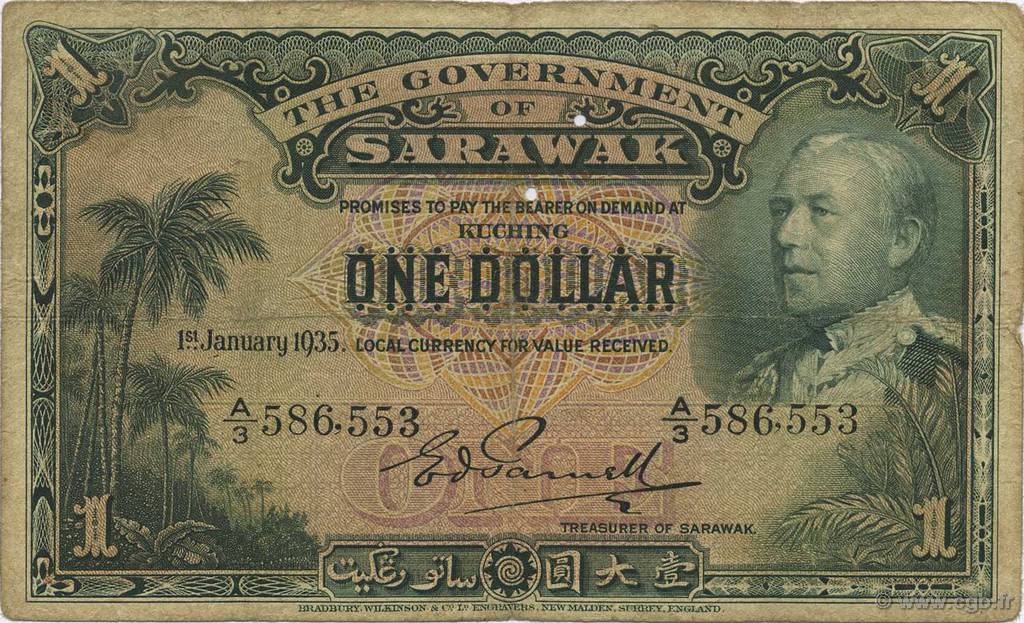1 Dollar SARAWAK  1935 P.20 TB