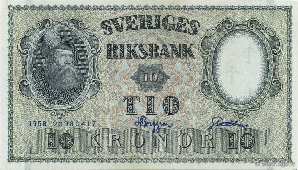 10 Kronor SUÈDE  1958 P.43f NEUF