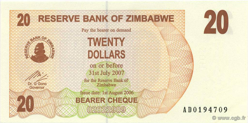 20 Dollars ZIMBABWE  2006 P.40 NEUF