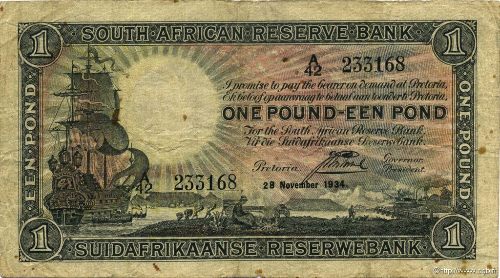 1 Pound AFRIQUE DU SUD  1934 P.084c TB