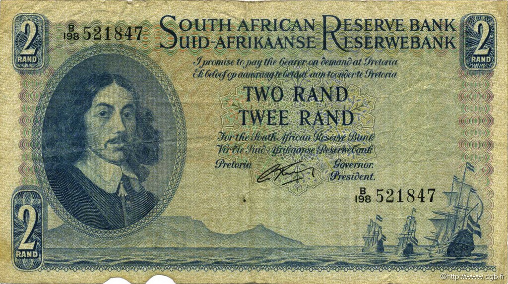 2 Rand AFRIQUE DU SUD  1962 P.104b TB