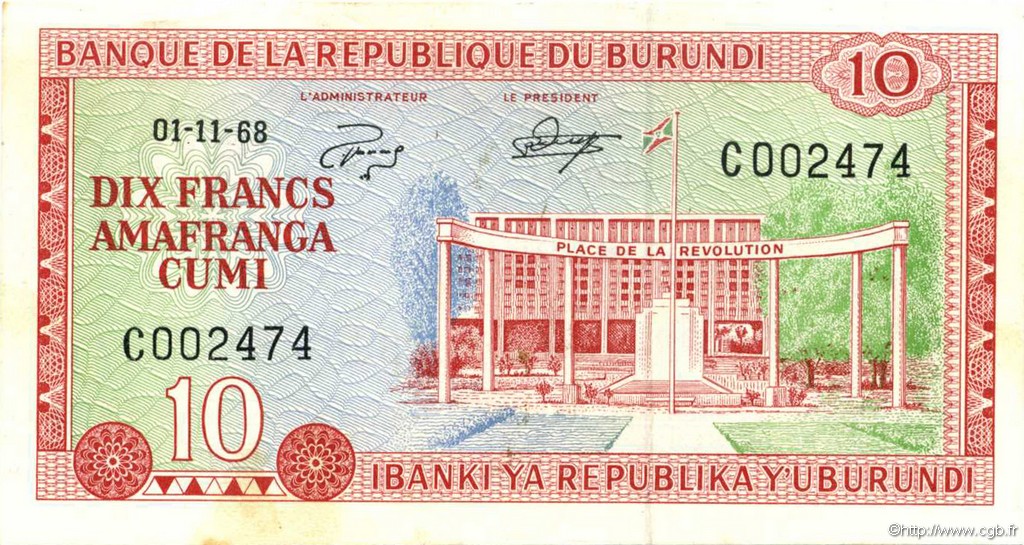 10 Francs BURUNDI  1968 P.20a SPL
