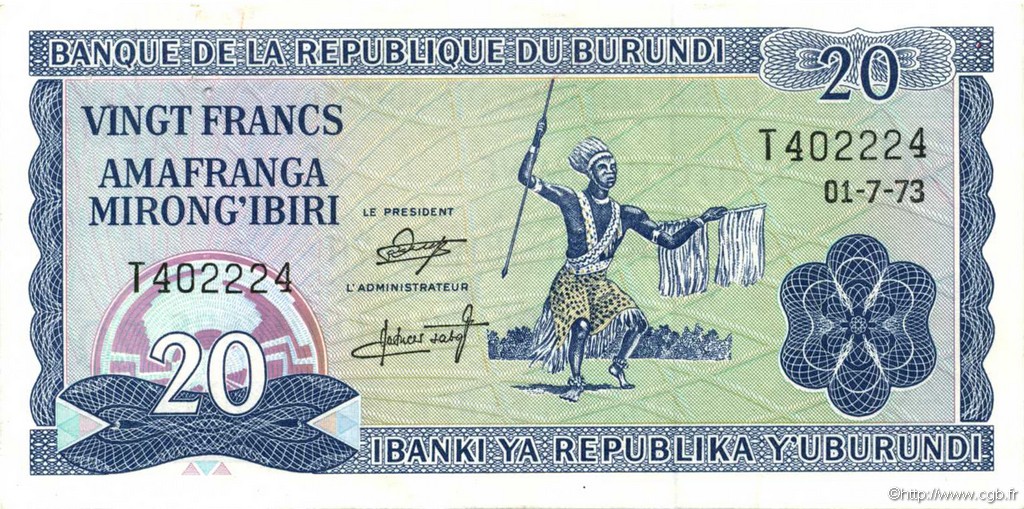 20 Francs BURUNDI  1973 P.21b SUP+