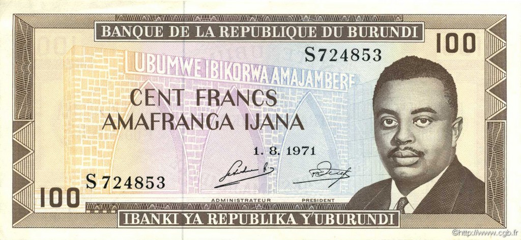 100 Francs BURUNDI  1971 P.23b SPL